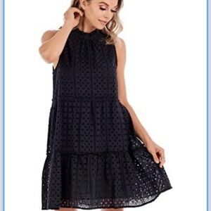 Mud Pie black eyelet sleeveless mini dress with bow tie back